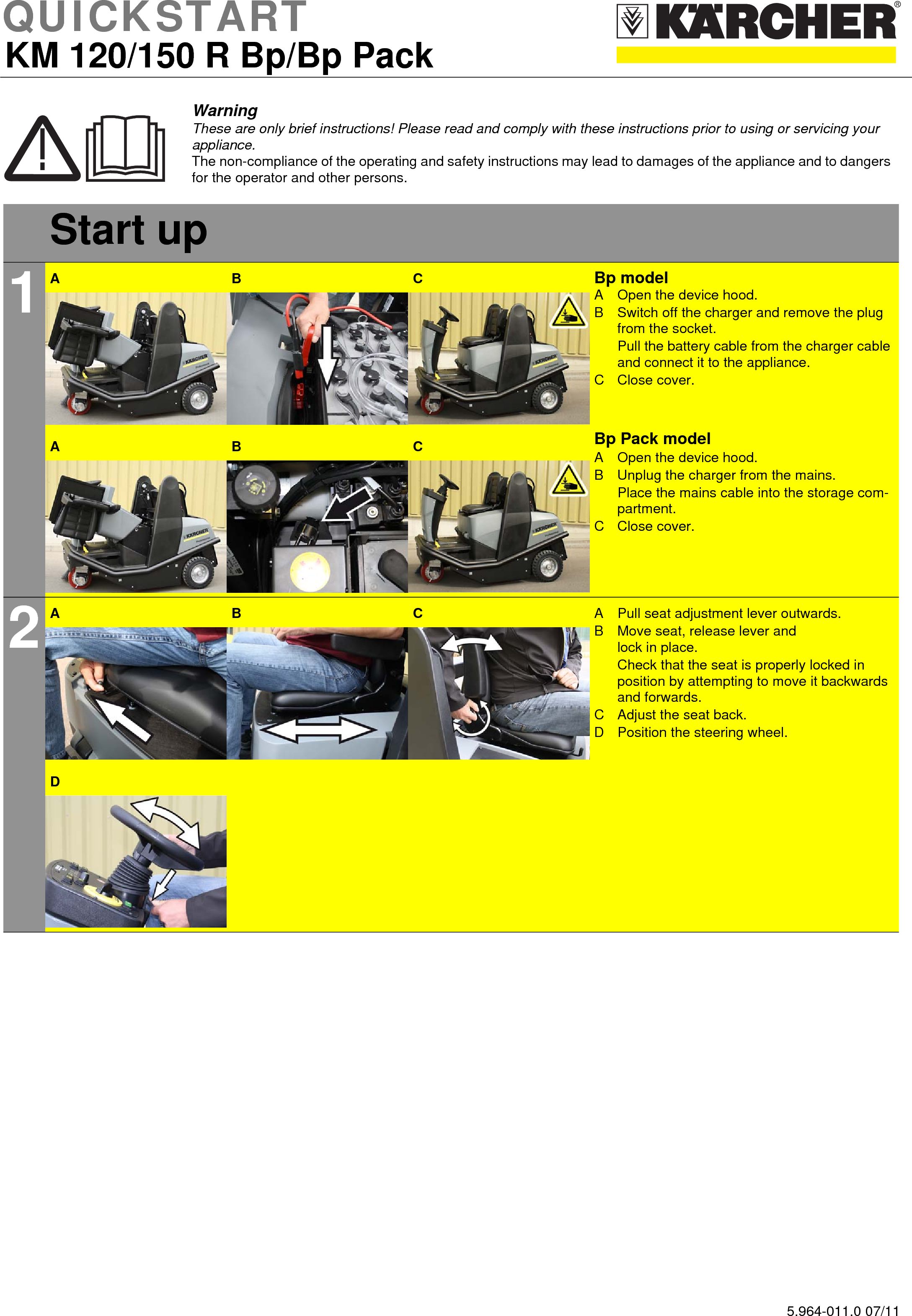 Page 1 of 5 - Sweepscrub Kaercher-Km-120-150-R-Bp-Rider-Sweeper-Quick-Start-Guide OBJ_DOKU-109522-001 User Manual