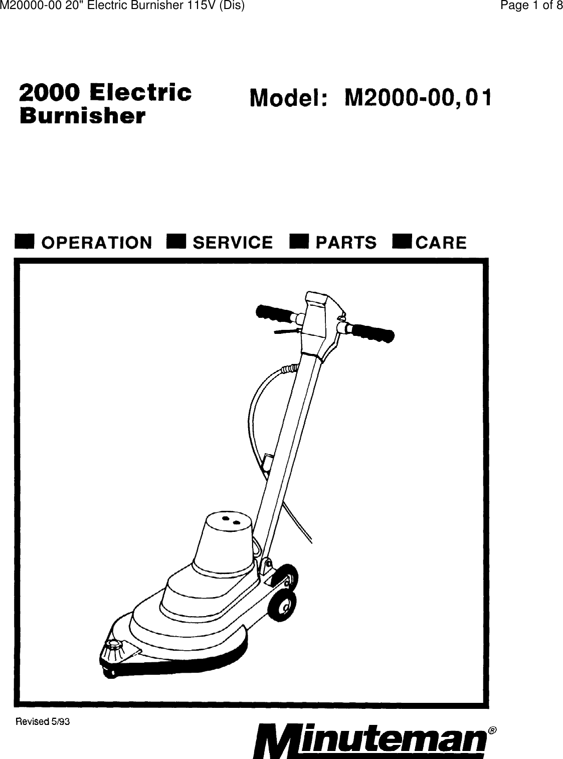 Page 1 of 8 - Diagram And/or PartsList  Minuteman-m2000-walk-behind-electric-floor-burnisher-parts-and-operator-manual