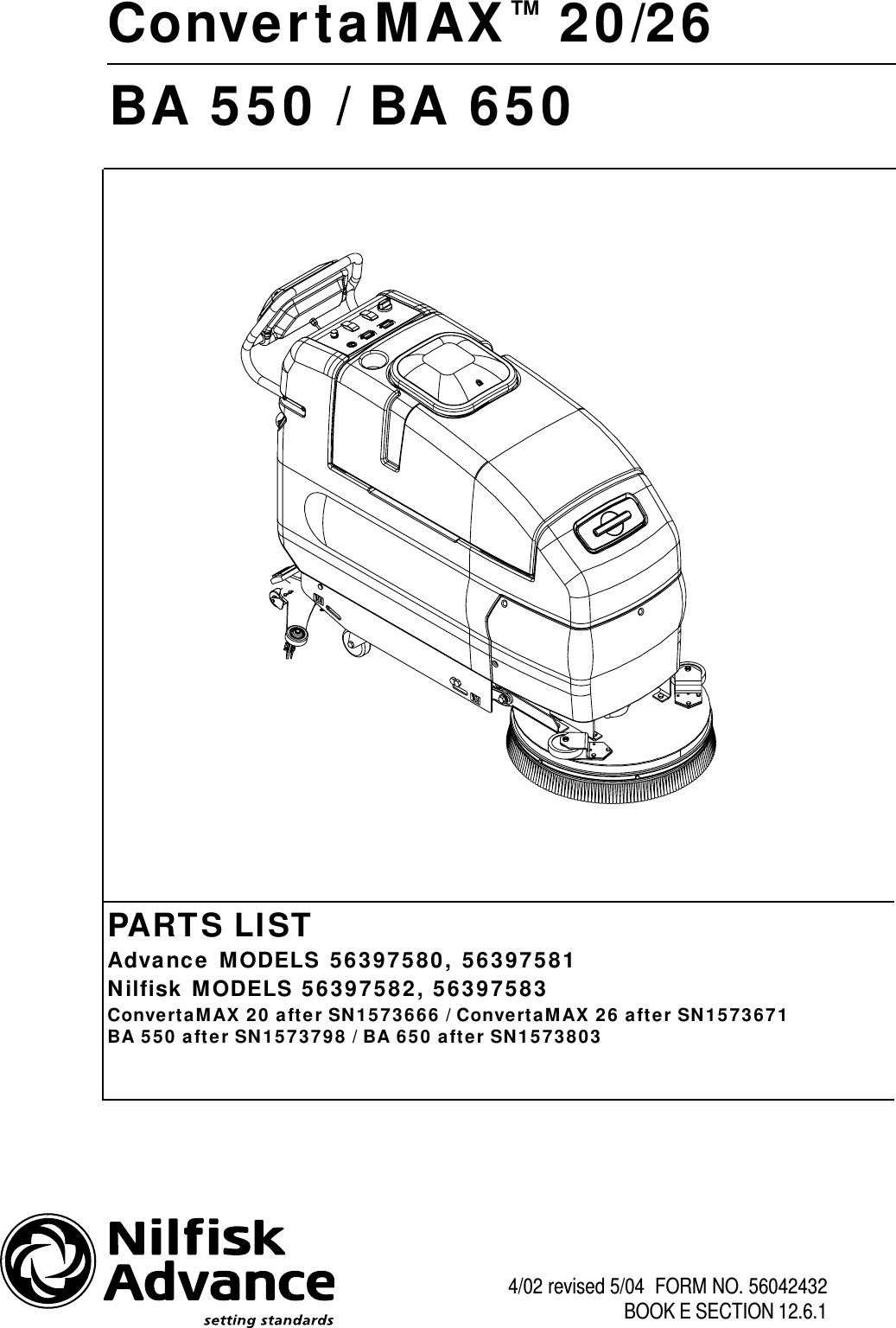 Main Controller Error Codes NilfiskAdvance 56315036(28D), 44 OFF