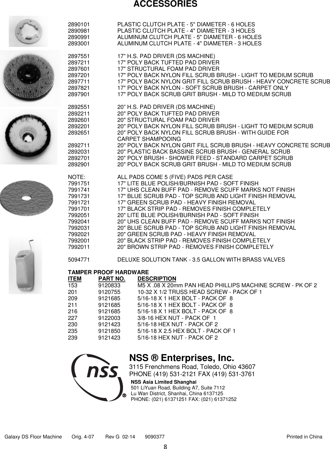 Page 8 of 8 - 9090377 Galaxy DS Floor Machine Illustrated Parts Book  Nss-galaxy-ds-walk-behind-floor-machine-parts-manual