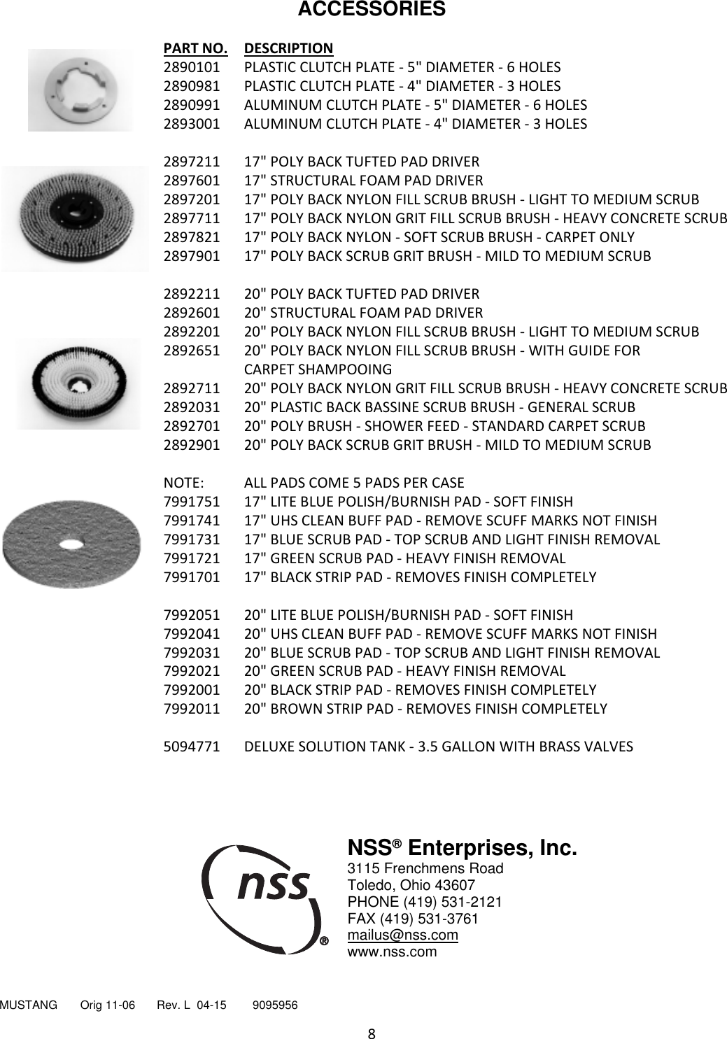 Page 8 of 8 - 9095956 Mustang Floor Machine Illustrated Parts Book  Nss-mustang-17-20-walk-behind-floor-machine-parts-manual