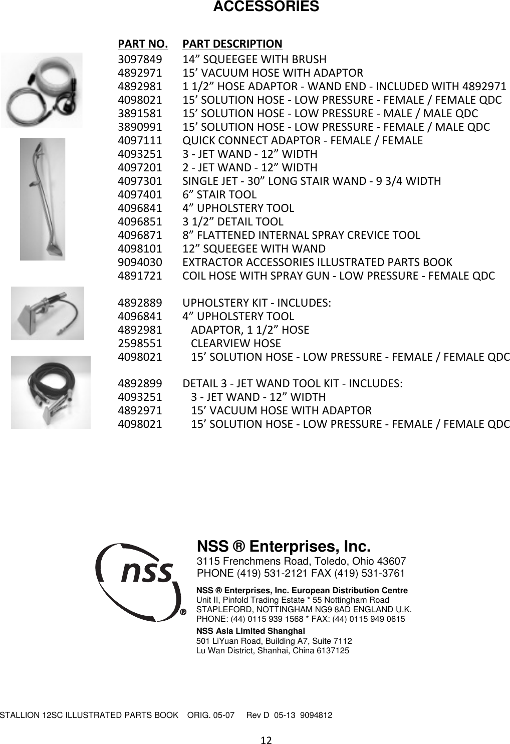 Page 12 of 12 - 9094812 Stallion 12SC Lllustrated Parts Book  Nss-stallion-12sc-carpet-extractor-parts-manual