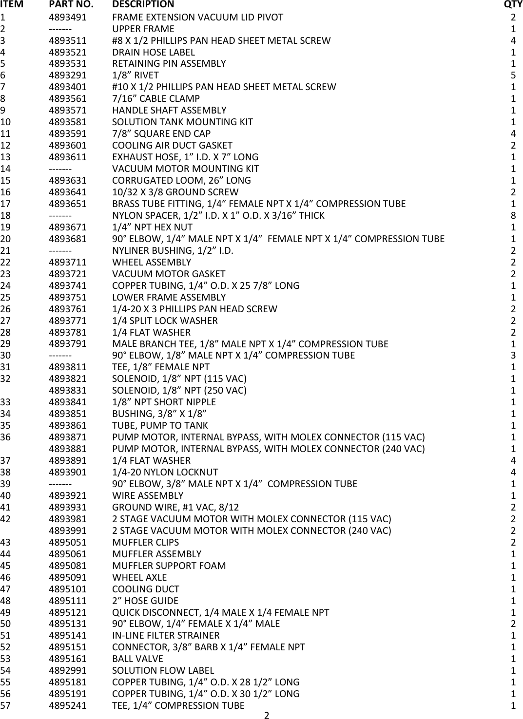 Page 2 of 12 - 9094812 Stallion 12SC Lllustrated Parts Book  Nss-stallion-12sc-carpet-extractor-parts-manual