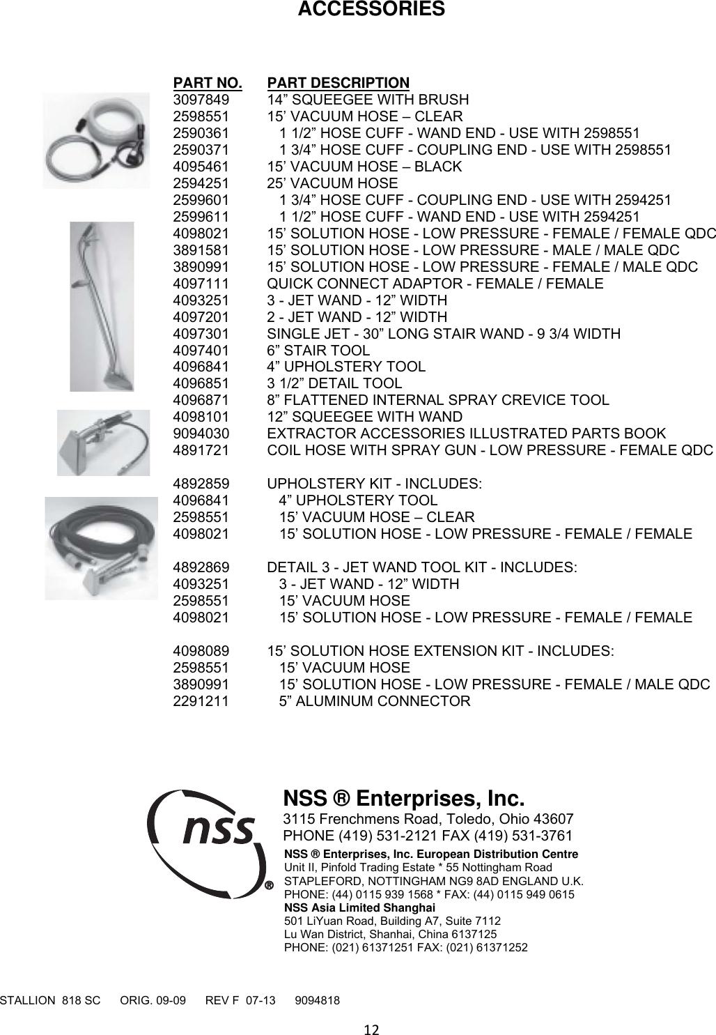 Page 12 of 12 - 9094818 Stallion 818 SC Illustrated Parts Book  Nss-stallion-818sc-carpet-extractor-parts-manual