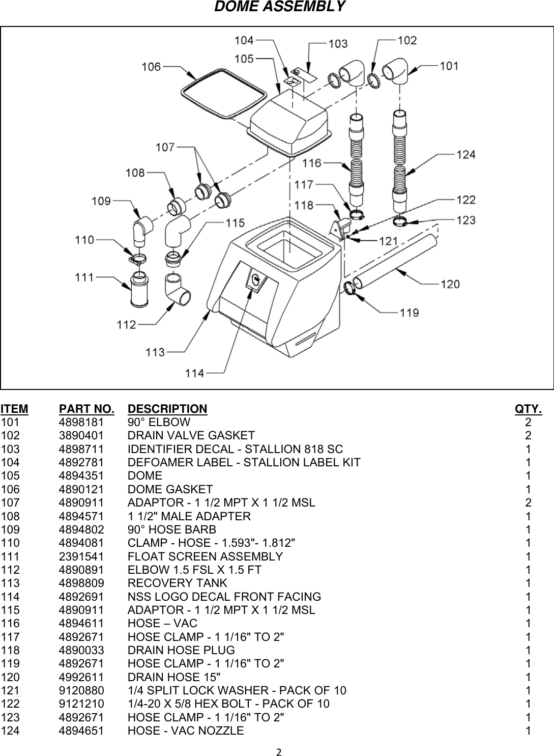 Page 2 of 12 - 9094818 Stallion 818 SC Illustrated Parts Book  Nss-stallion-818sc-carpet-extractor-parts-manual