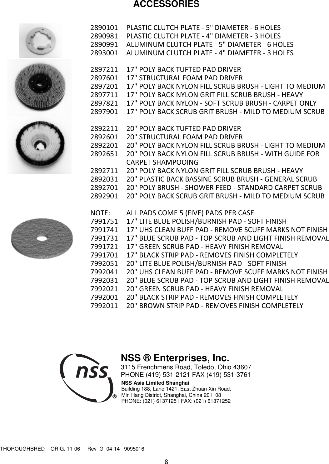 Page 8 of 8 - 9095016 Thoroughbred Floor Machine Illustrated Parts Book  Nss-thoroughbred-walk-behind-floor-machine-parts-manual