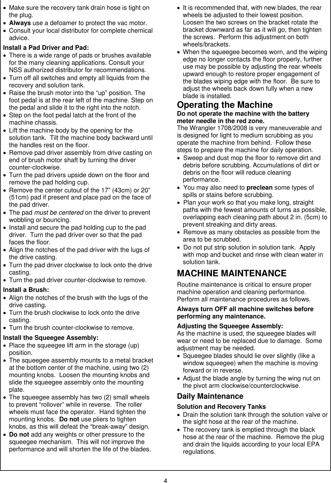 Page 4 of 8 - 9092007 Wrangler 1708-2008 AB Operation Manual Nss-wrangler-1708-2008-walk-behind-floor-scrubber-operator-manual