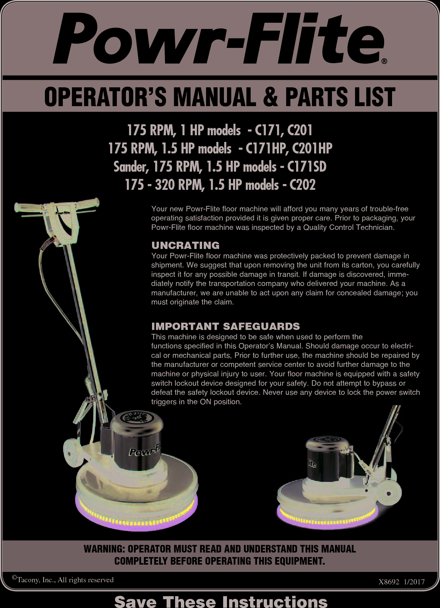 Page 1 of 4 - Sweepscrub Powr-Flite-C171-201-Floor-Machine-Operators-Manual User Manual