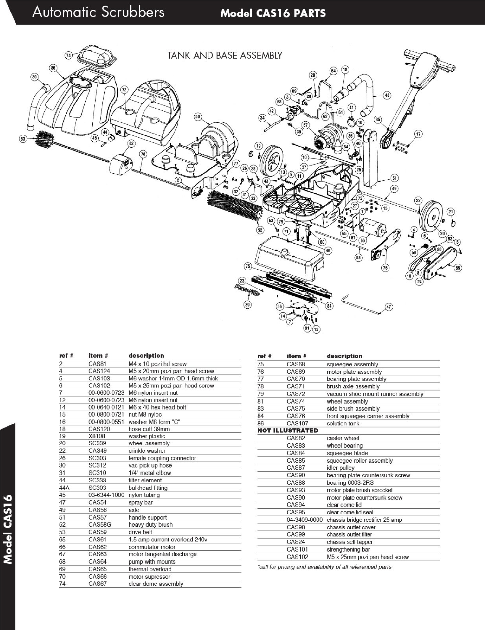 Page 1 of 2 - Sweepscrub Powr-Flite-Cas16-Walk-Behind-Floor-Scrubber-Parts-List User Manual