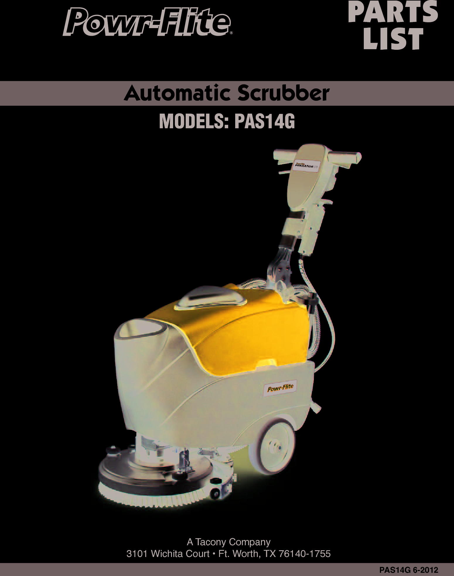 Page 1 of 12 - Sweepscrub Powr-Flite-Pas14G-Walk-Behind-Floor-Scrubber-Parts-List User Manual