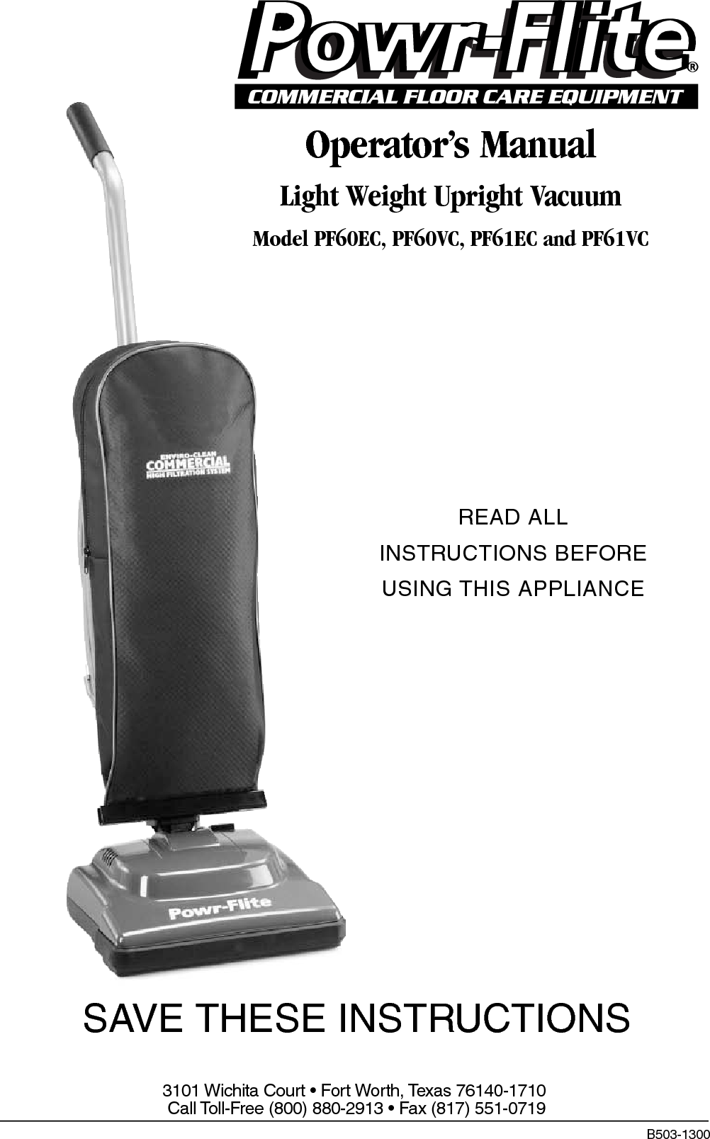 Page 1 of 10 - Sweepscrub Powr-Flite-Pf60-Vacuum-Operators-Manual PF60 Manual User