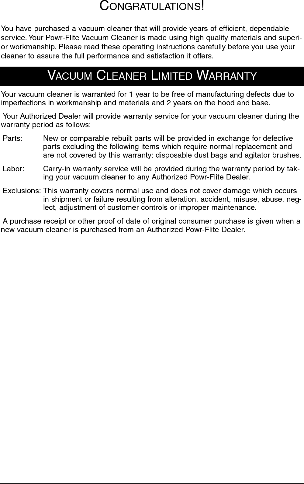 Page 2 of 10 - Sweepscrub Powr-Flite-Pf60-Vacuum-Operators-Manual PF60 Manual User