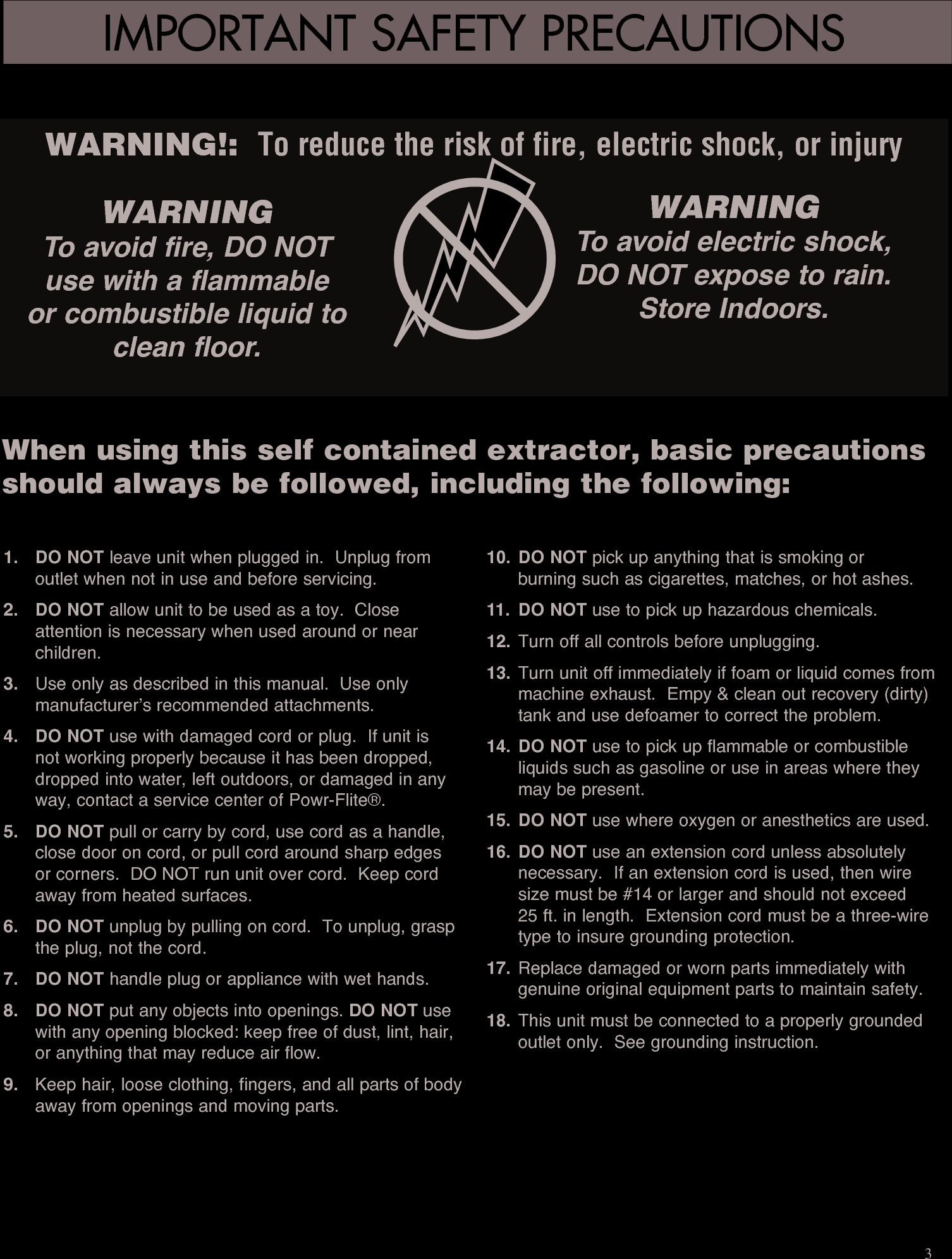 Page 3 of 10 - Sweepscrub Powr-Flite-Pfx3S-Carpet-Extractor-Operators-Manual User Manual