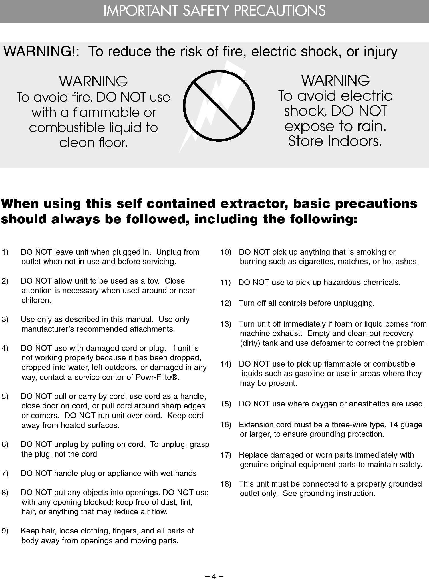 Page 5 of 12 - Sweepscrub Powr-Flite-Pfx900S-Carpet-Extractor-Operators-Manual PFX900S_Manual User Manual