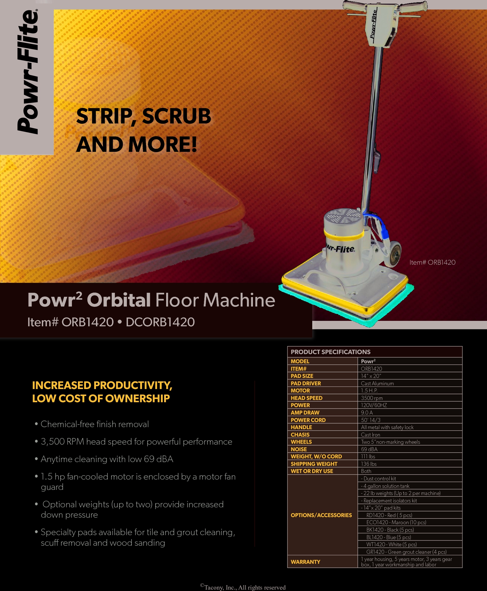 Page 1 of 2 - Sweepscrub Powr-Flite-Powr2-Orbital-Floor-Machine-Specifications User Manual