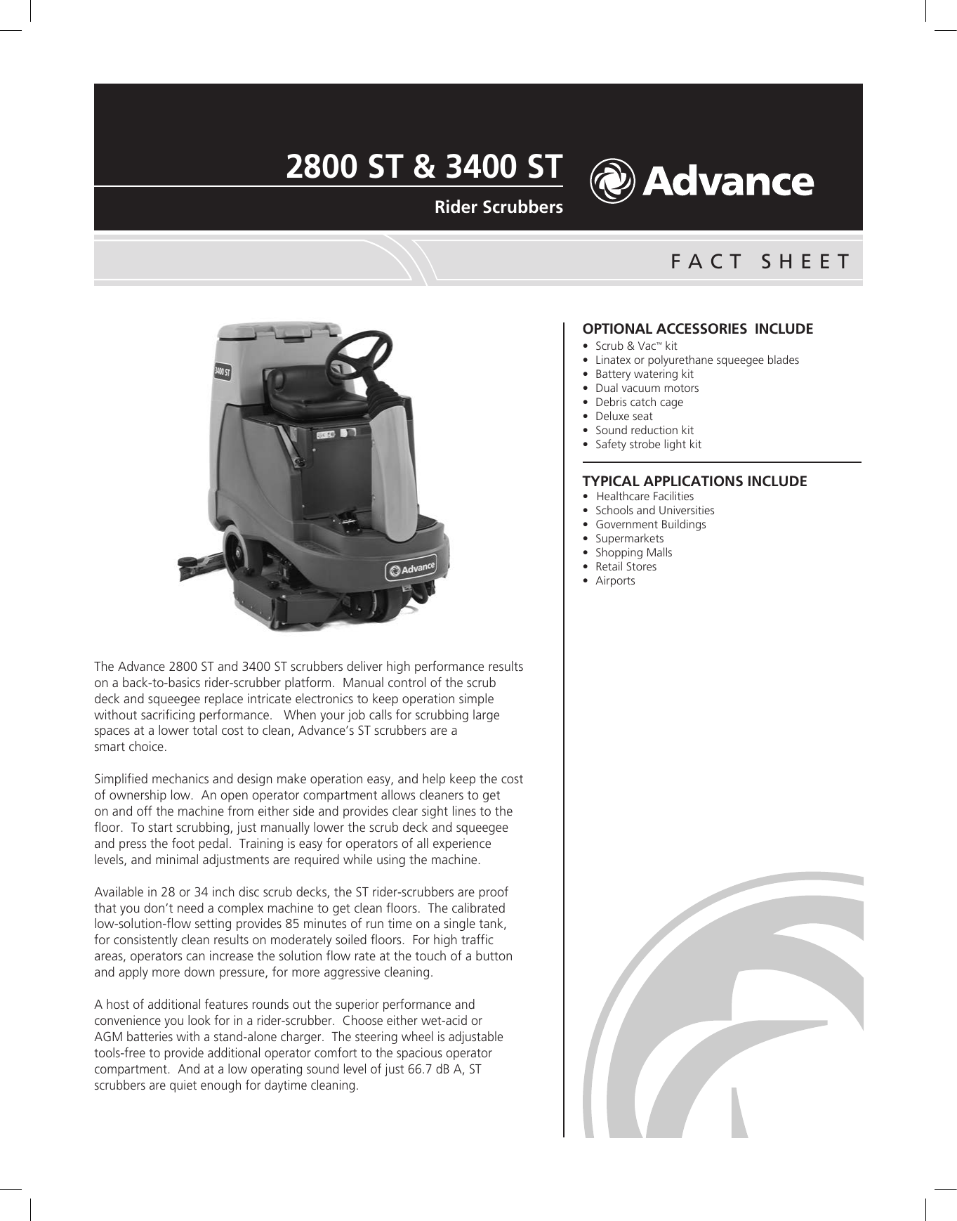 Page 1 of 2 - SC2800 ST Rider Scrubber Specifications
