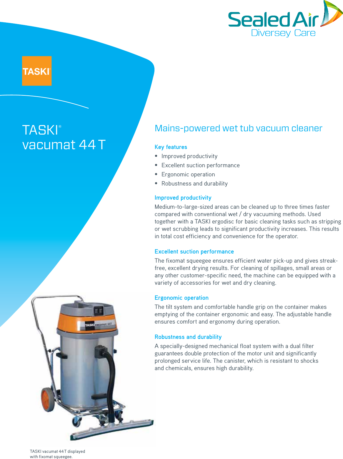 Page 1 of 2 - Sweepscrub Taski-Vacumat-44T-Specifications User Manual