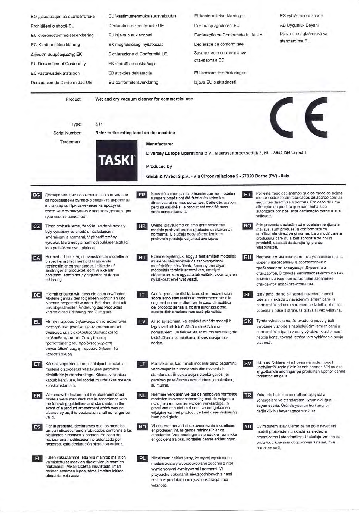 Sweepscrub Taski Vacumat 44T Vacuum Operators Manual Ergodisc 2000 User