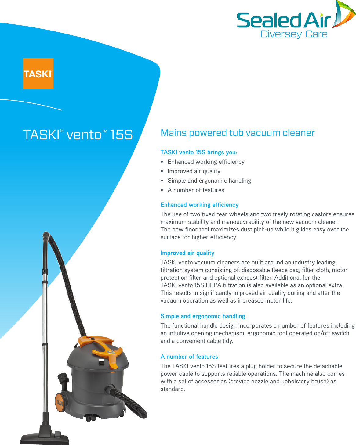 Page 1 of 2 - Sweepscrub Taski-Vento-15S-Vacuum-Specifications User Manual