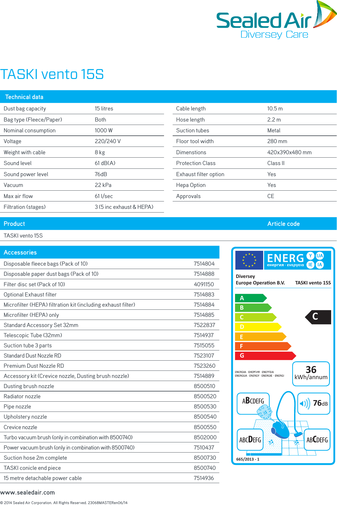 Page 2 of 2 - Sweepscrub Taski-Vento-15S-Vacuum-Specifications User Manual