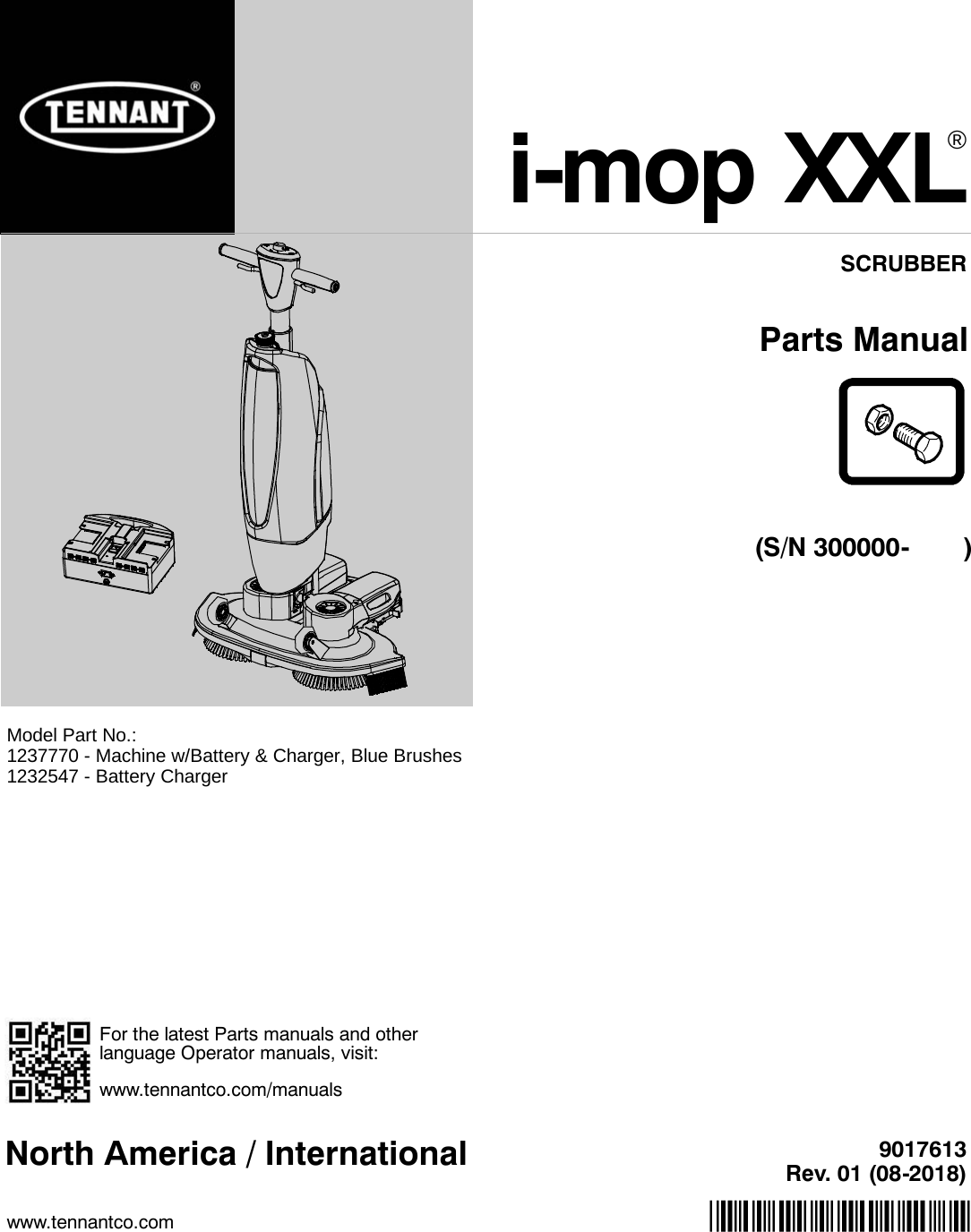 I mop XXL Parts Manual 9017613 Rev01 NA/INTL Tennant walk behind floor