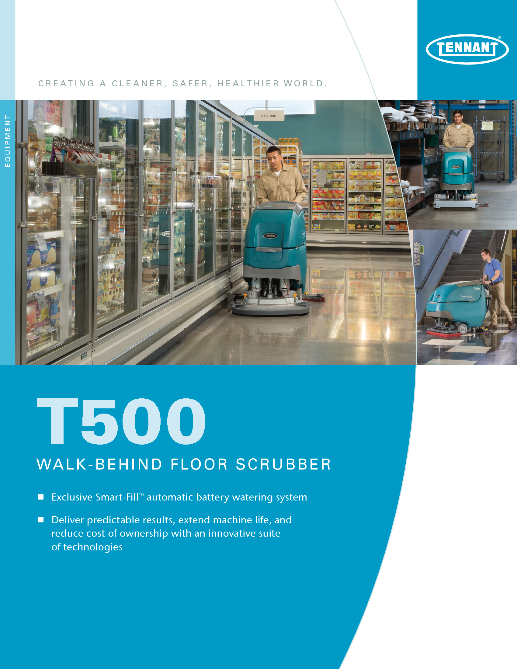 Page 1 of 6 - Sweepscrub Tennant-T500-Walk-Behind-Floor-Scrubber-Brochure-And-Specifications User Manual