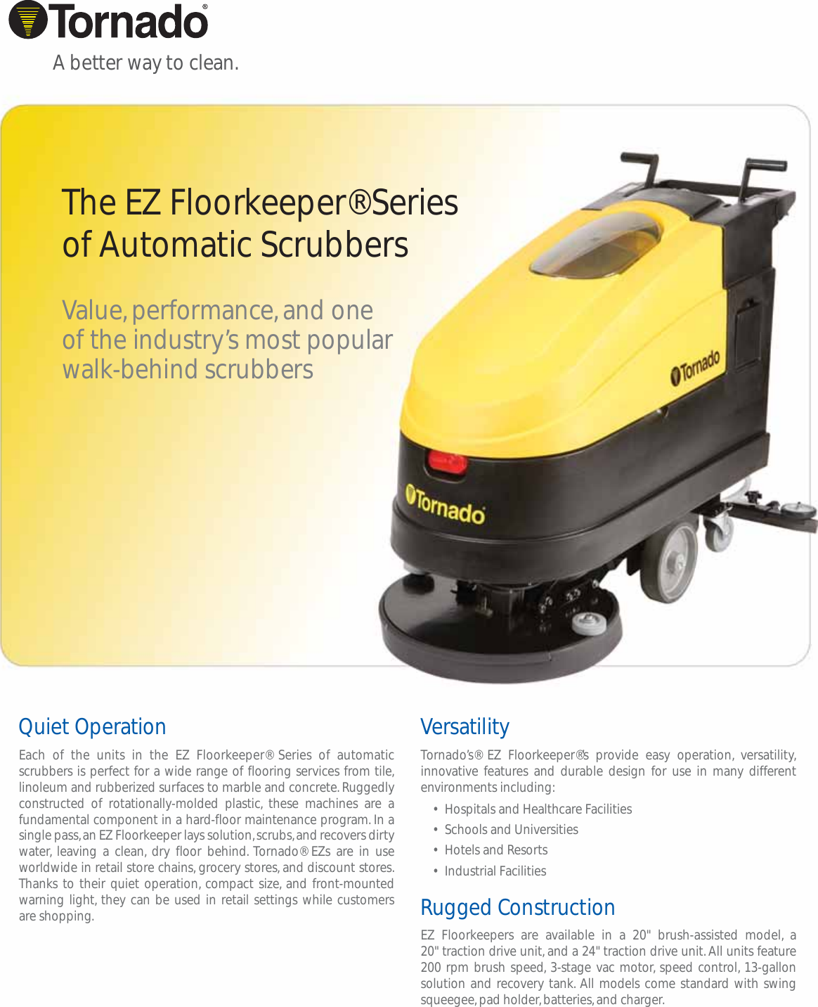 Page 1 of 2 - Tornado-ez-floorkeeper-walk-behind-floor-scrubber-brochure-specifications