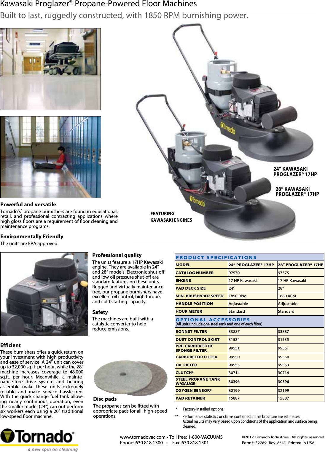 Tornado kawasaki proglazer propane floor machines brochure specifications
