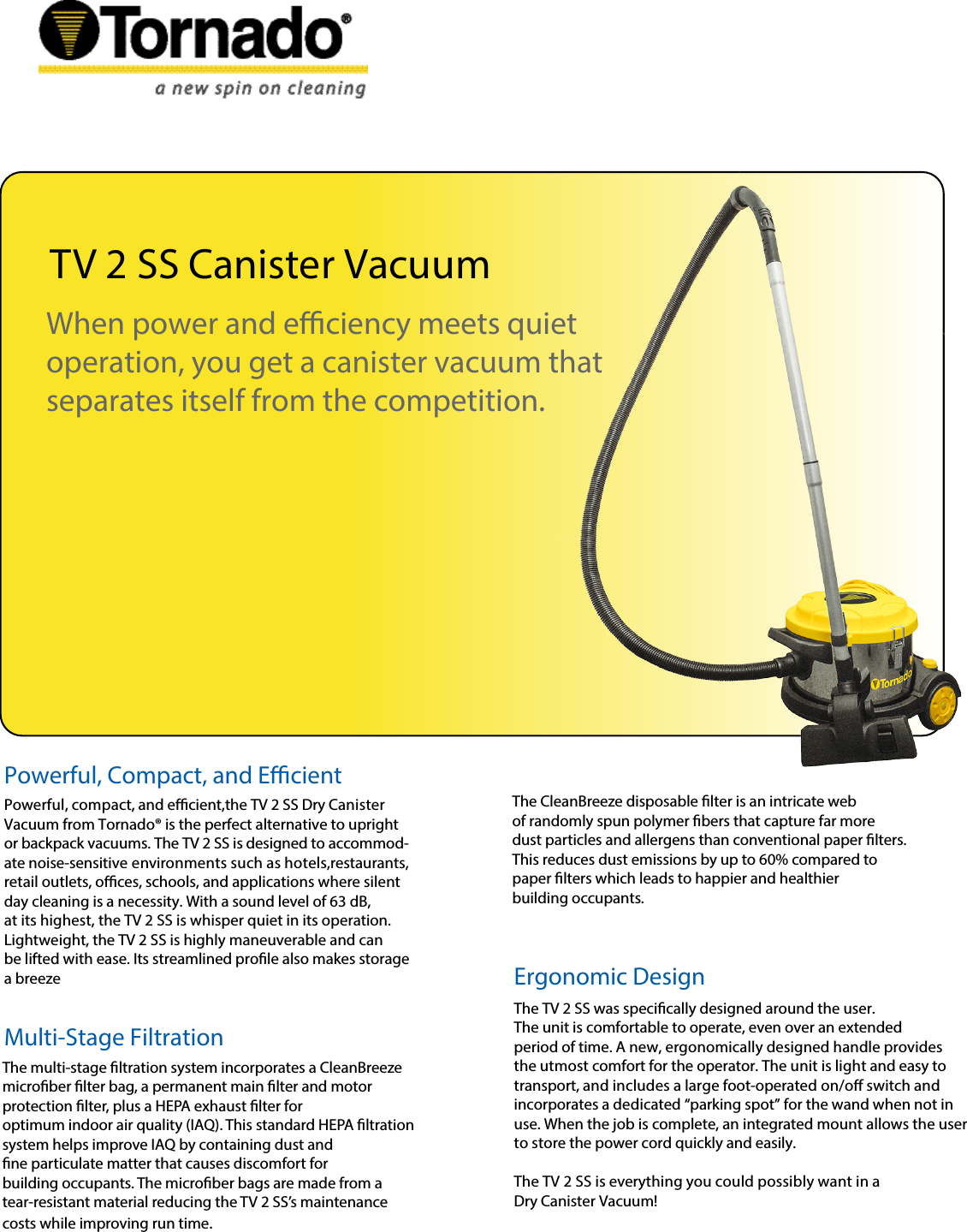 Page 1 of 2 - TV 2 SS Pg  Tornado-tv-2-ss-canister-vacuum-cleaner-brochure-specifications