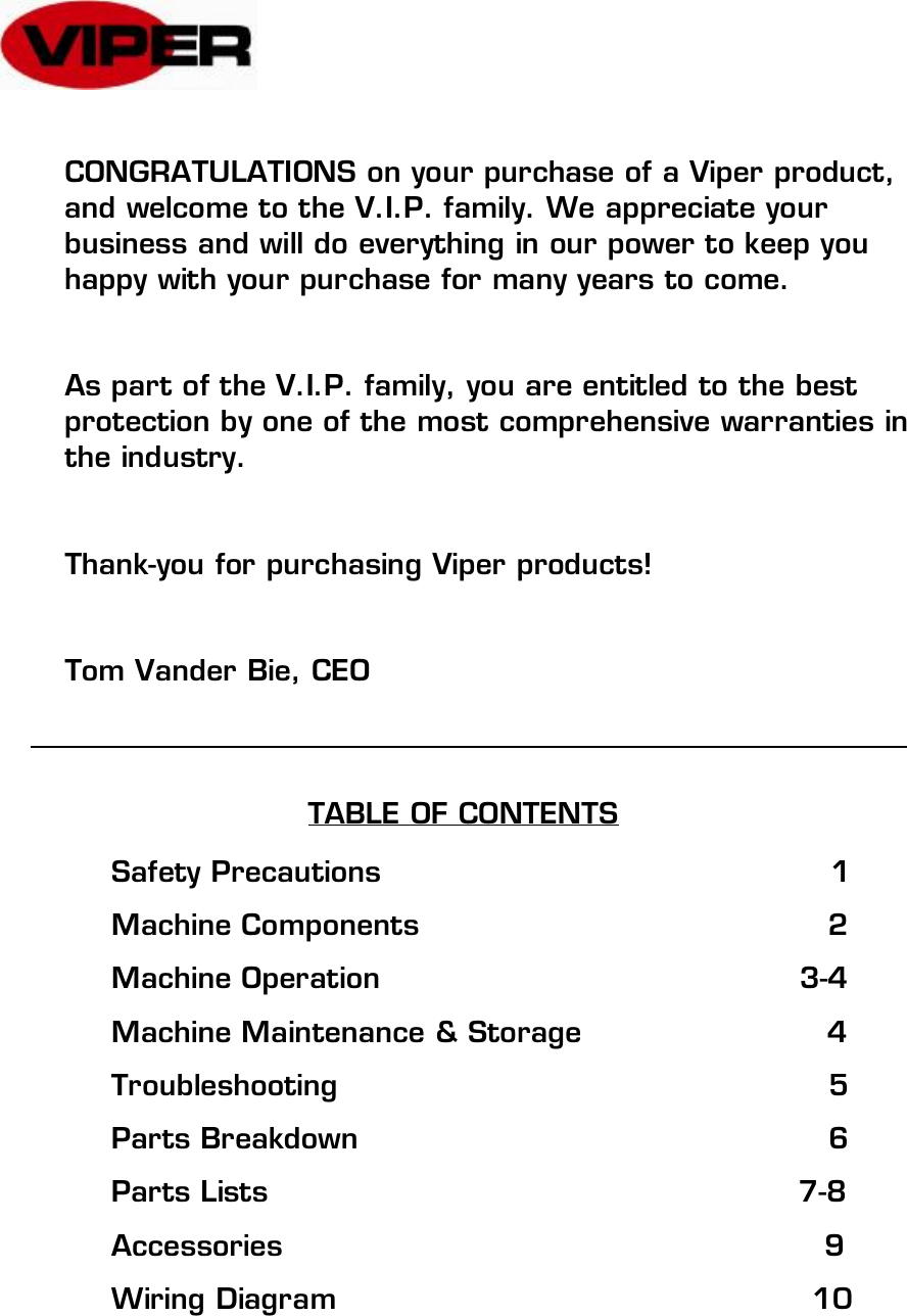 Page 2 of 12 - Viper-barracuda-cuda2600-vacuum-parts-and-operator-manual