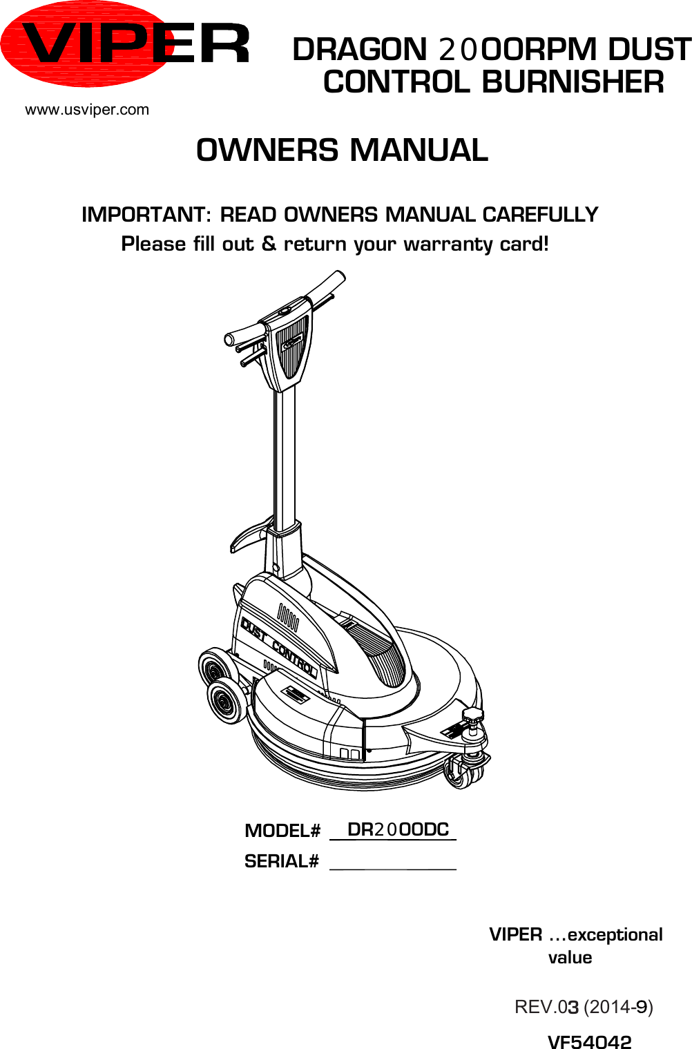 Page 1 of 12 - DR2500DC Manual  Viper-dragon-dr2000dc-floor-buffer-burnisher-parts-and-operator-manual