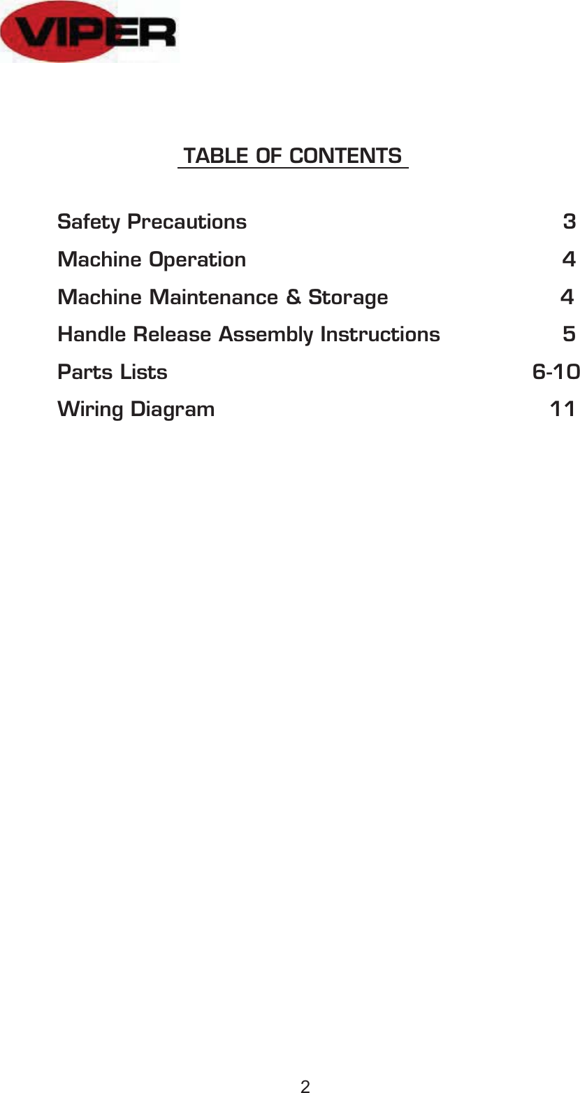 Page 2 of 11 - Owners Manual For US Viper  Viper-venom-vn1500-buffer-burnisher-parts-and-operator-manual