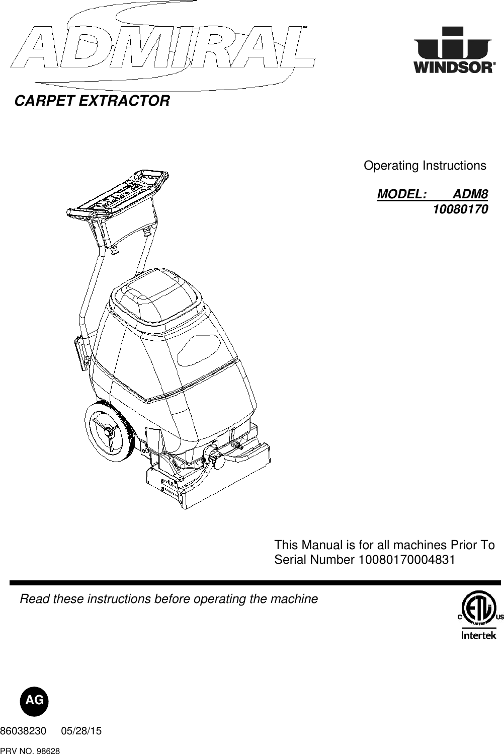 Windsor Admiral Carpet Extractor Parts 