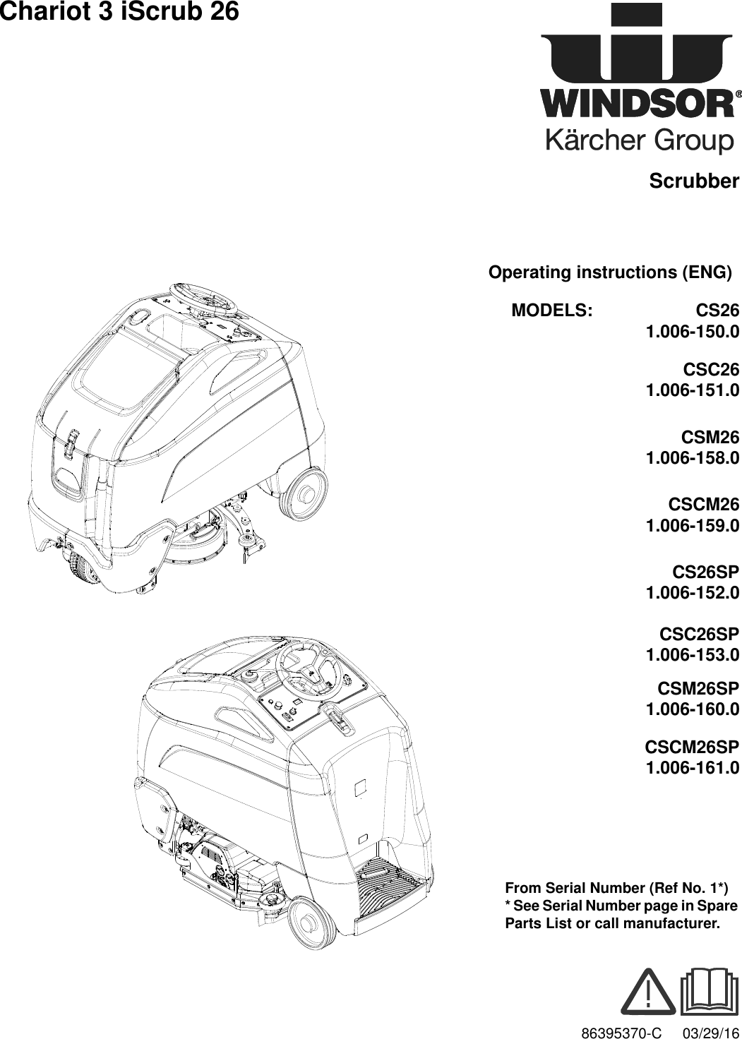 8 639 537 0 Operator Manual Chariot 3 Iscrub 26 Windsor Sp Rider Scrubber Service Parts