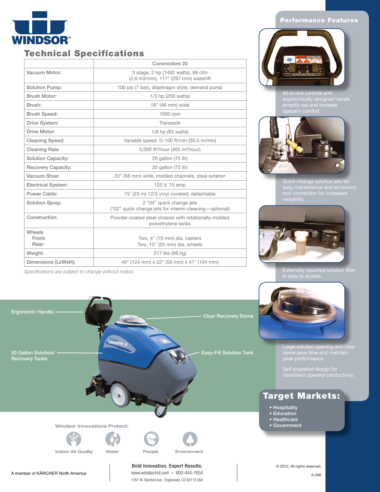 Page 2 of 2 - Windsor-commodore-20-walk-behind-carpet-extractor-brochure-specifications