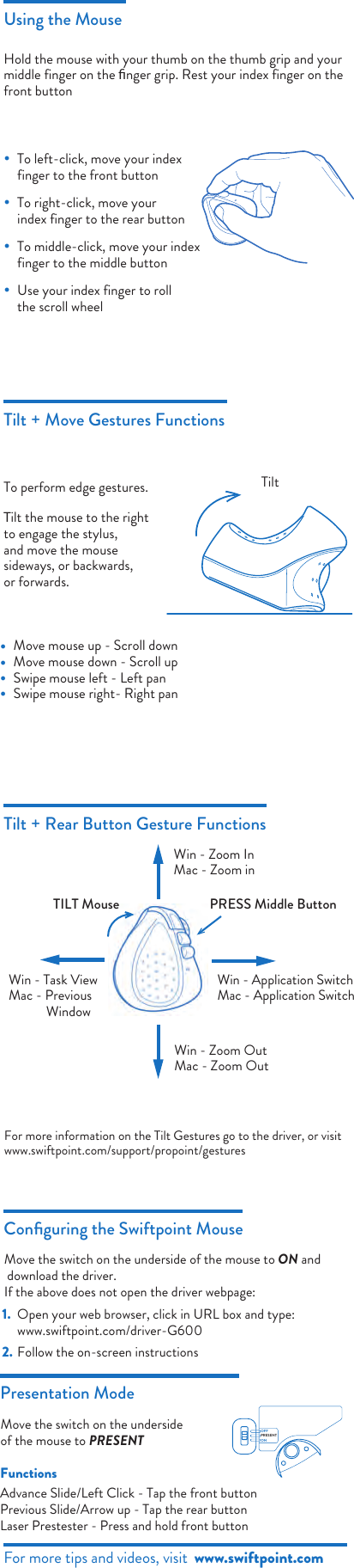 Page 2 of Swiftpoint 600 Swiftpoint G4 Computer Mouse User Manual G4 QSG 02