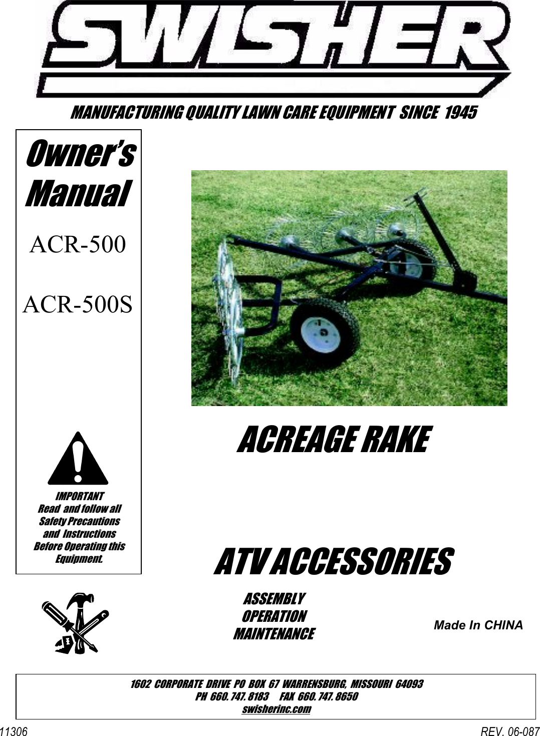 Page 1 of 12 - Swisher Swisher-Acr-500-Acr-500S-Users-Manual- Microsoft  - ACR500 Swisher-acr-500-acr-500s-users-manual