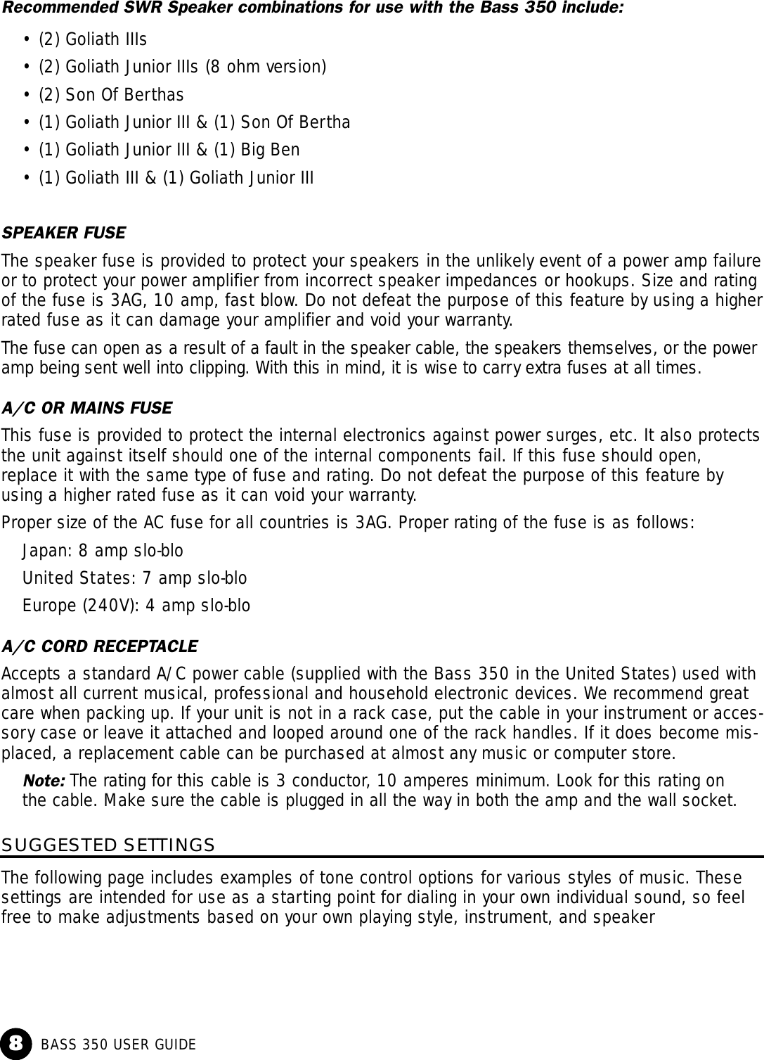 Swr Sound Bass 350 Users Manual (chrome) Om