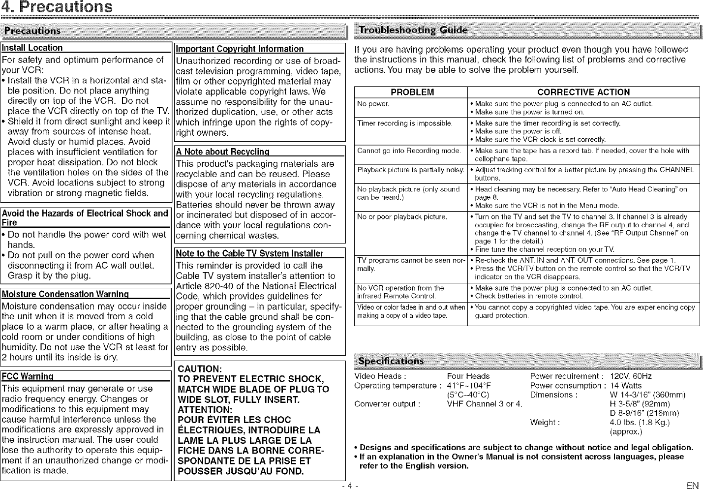 Page 4 of 8 - Sylvania 6240VE User Manual  VCR - Manuals And Guides L0520738