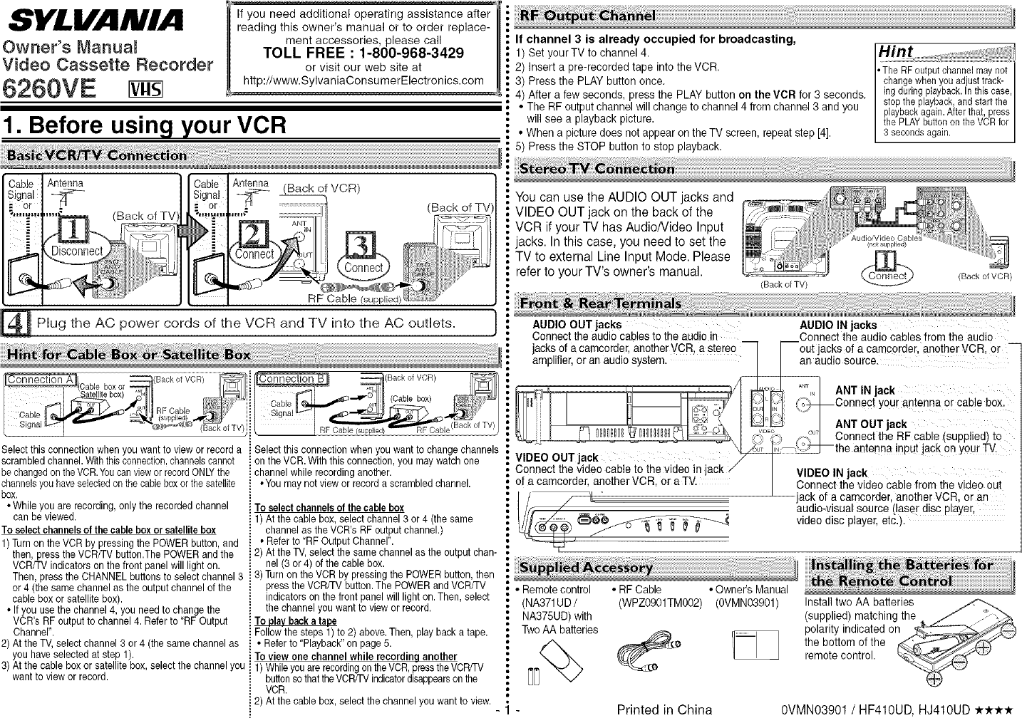 Page 1 of 8 - Sylvania 6260VE User Manual  VCR - Manuals And Guides L0530747