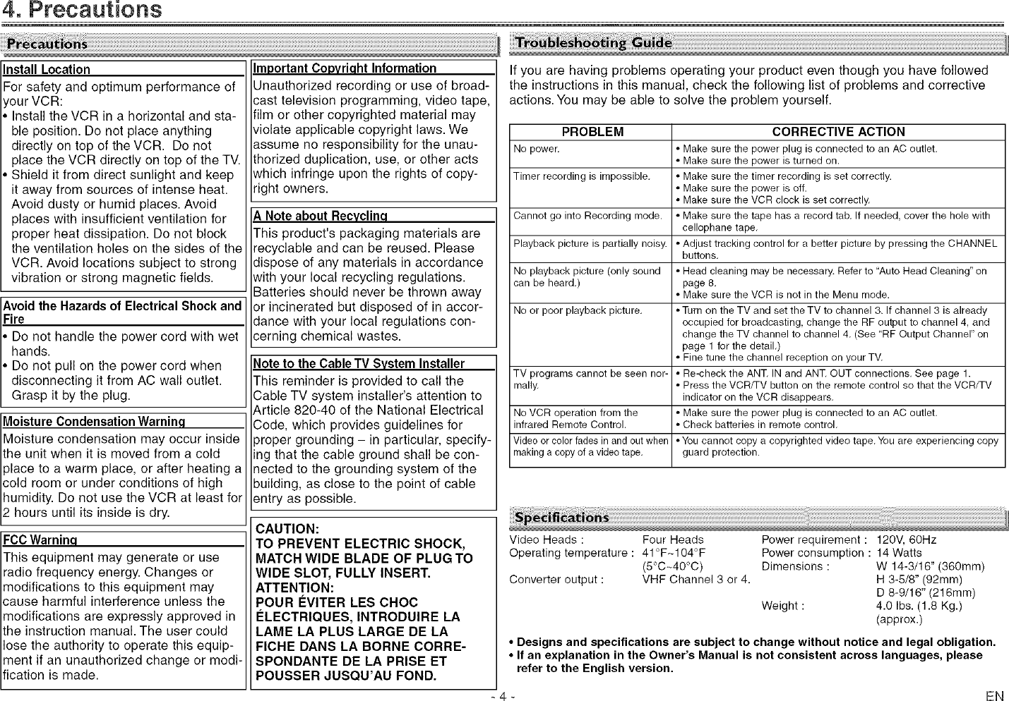 Page 4 of 8 - Sylvania 6260VE User Manual  VCR - Manuals And Guides L0530747