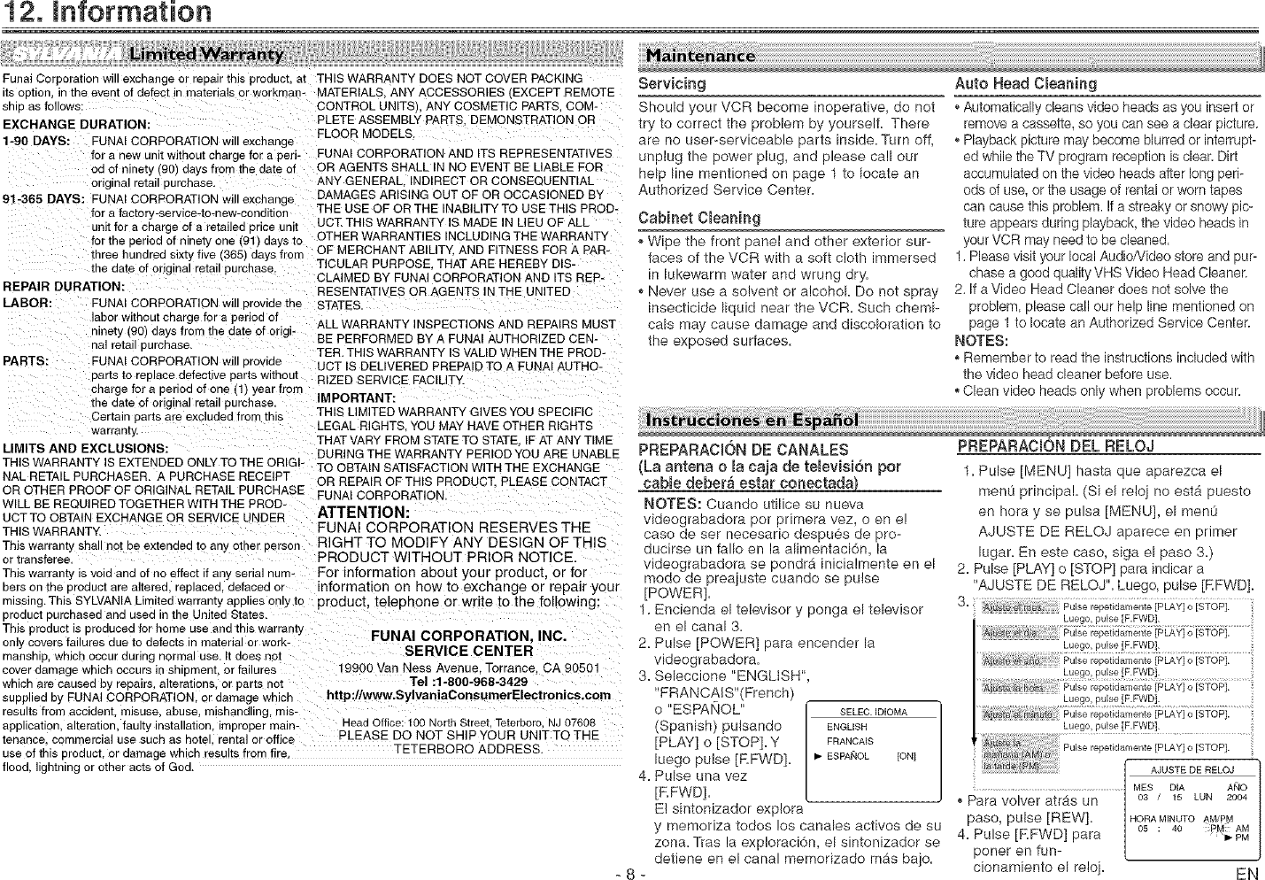 Page 8 of 8 - Sylvania 6260VE User Manual  VCR - Manuals And Guides L0530747