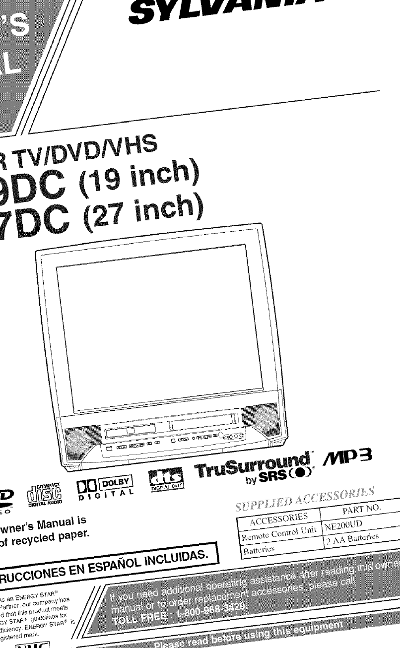 Sylvania 6719dc User Manual Tv Vcr Dvd Combo Manuals And Guides L