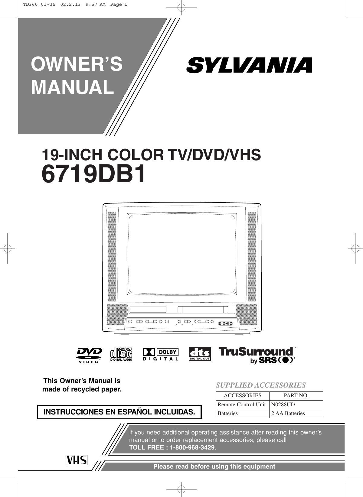 Sylvania 6719Db1 Users Manual TD360_01 35