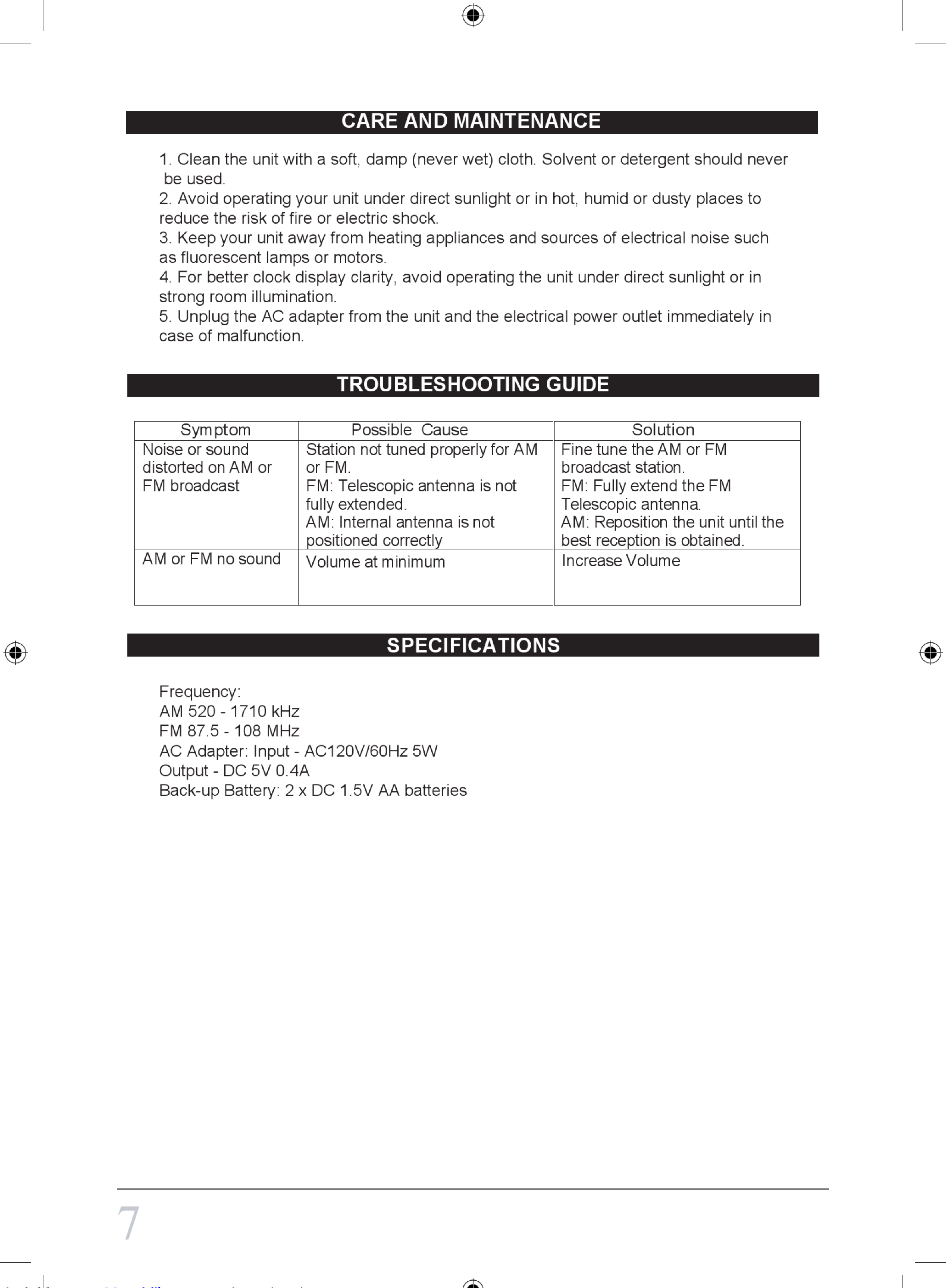 Page 7 of 8 - Sylvania Sylvania-Scr1206B-Pl-Instruction-Manual-1003224 User Manual