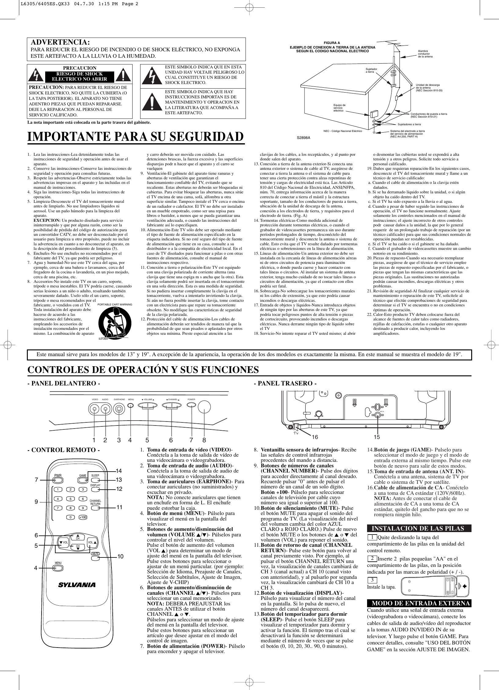 Page 6 of 8 - Sylvania Sylvania-Srt2313-Srt2319-Users-Manual- L6305/6405.QX33 Sylvania-srt2313-srt2319-users-manual