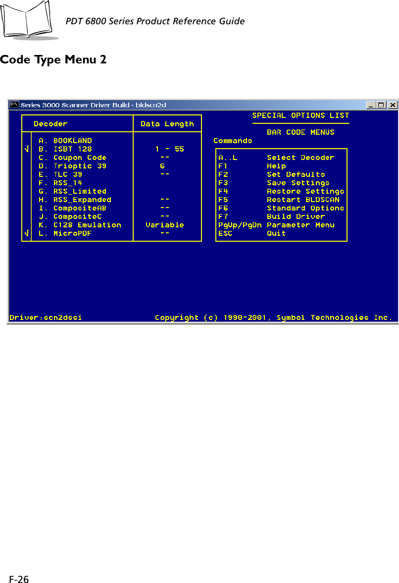 F-26PDT 6800 Series Product Reference GuideCode Type Menu 2