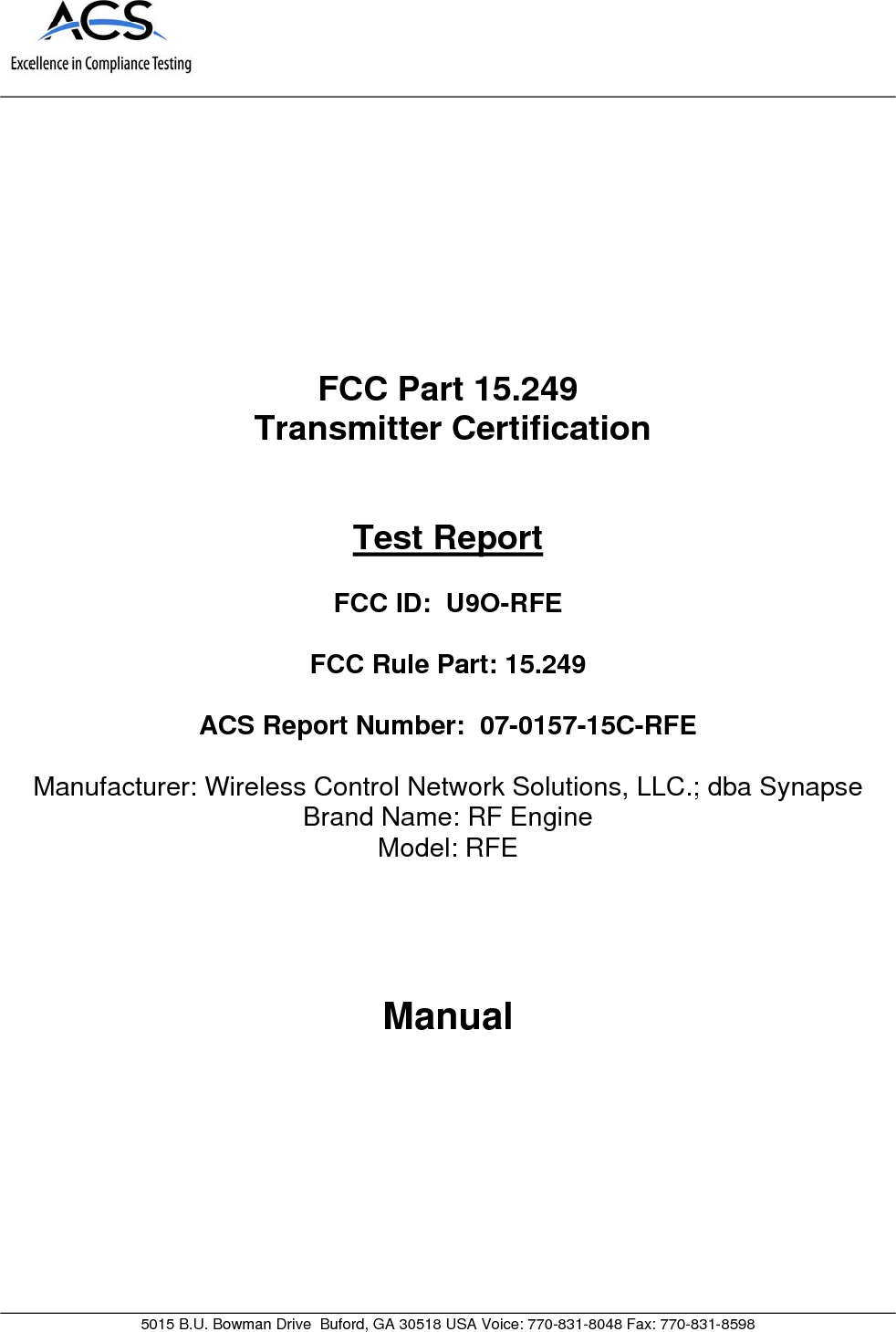                  RF Engine Product Manual  Rev 0.1 – 5/1/2007 