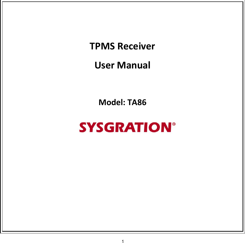 1    TPMS Receiver User Manual  Model: TA86       