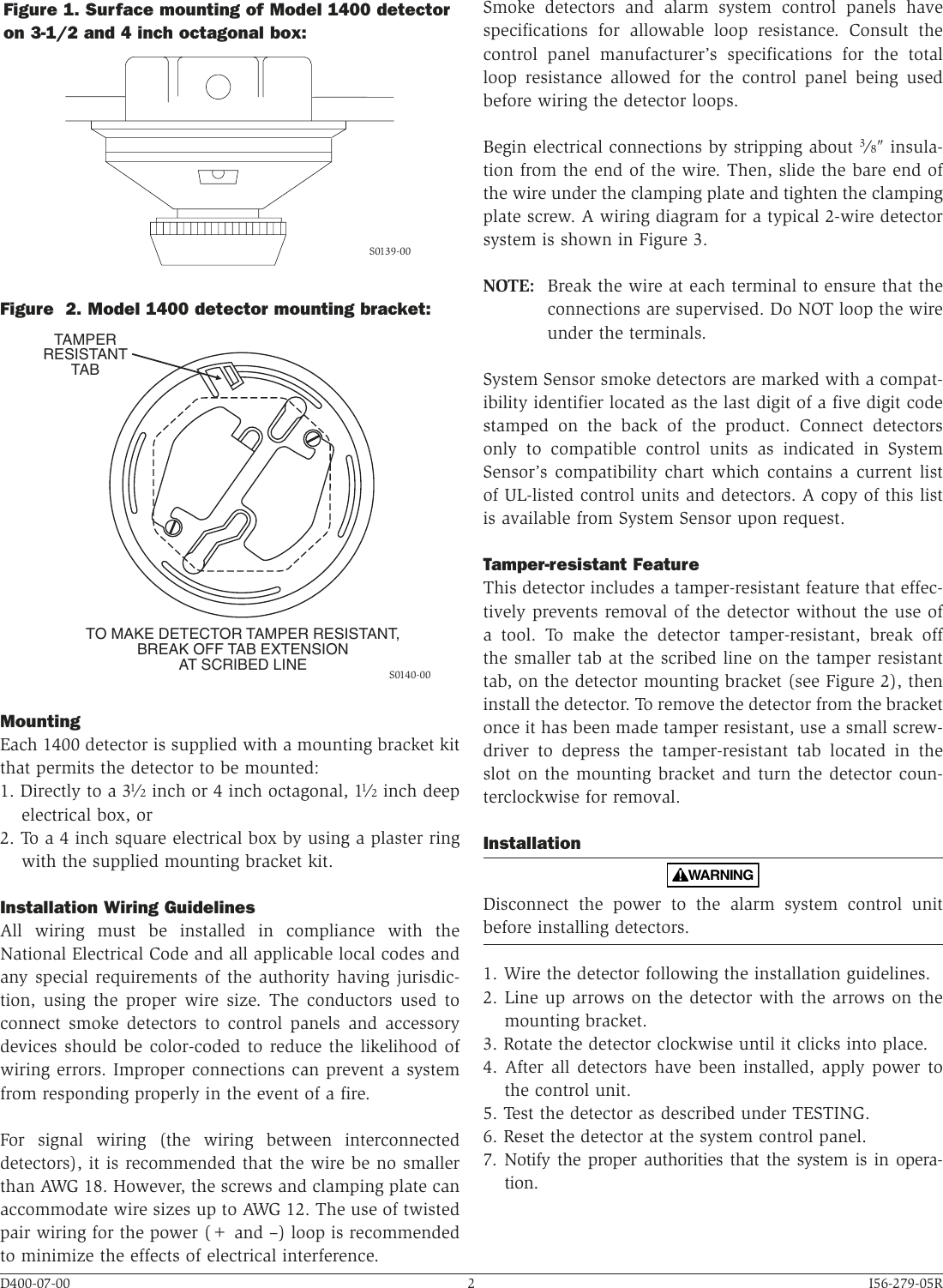 Page 2 of 4 - System-Sensor System-Sensor-1400-Users-Manual- I56-279-05R  System-sensor-1400-users-manual